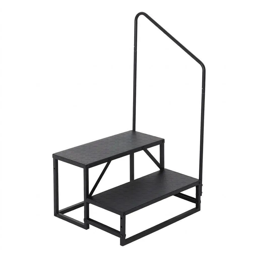 Escalón de seguridad para vehículos recreativos: antideslizante, soporta hasta 300 kg, fabricado con acero al carbono resistente, con escalones anchos, ideal para caravanas, vehículos de camping, jardines y piscinas. Color: amarillo/negro.