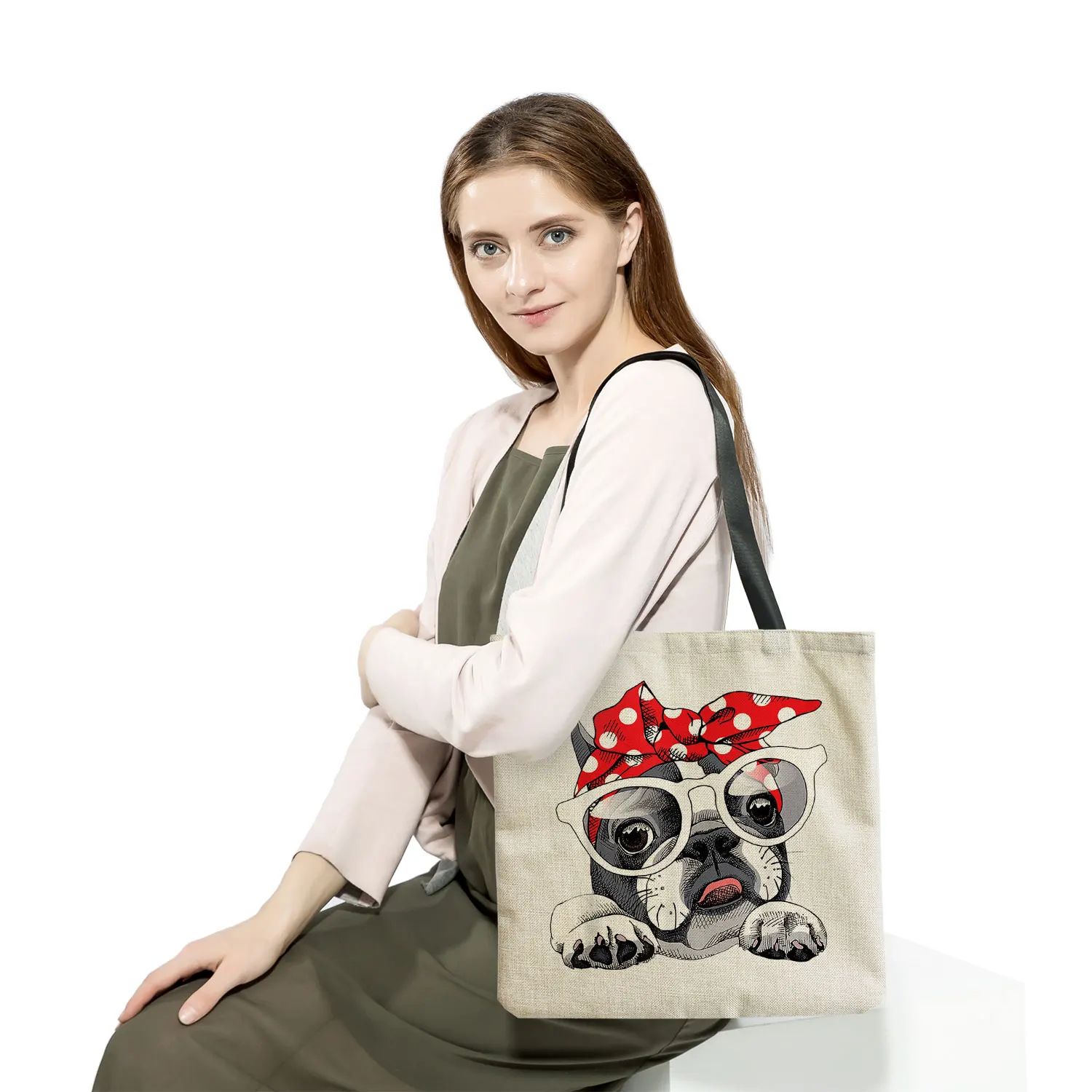 Bolso de hombro con estampado de perro y dibujos animados para mujer, bolsa de compras reutilizable ecológica, bolso de viaje de alta capacidad, bolso de mano, nuevo