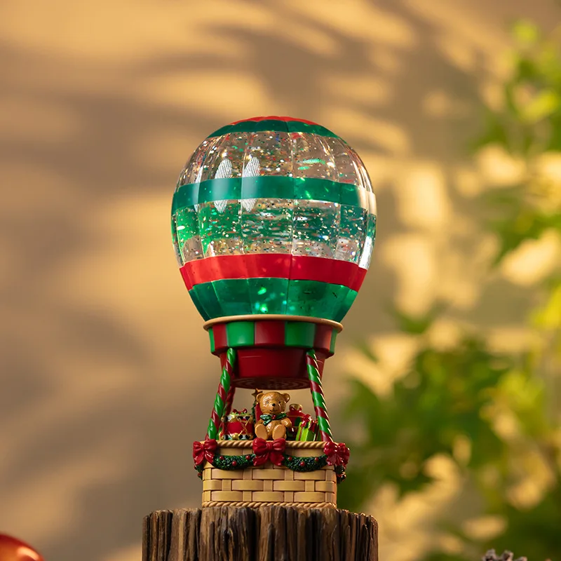 

Christmas Snow Globe Figurine Ornament Music Box Hot Air Balloon Figurine Gift for Holiday Decor Tabletop Fireplace Santa Claus