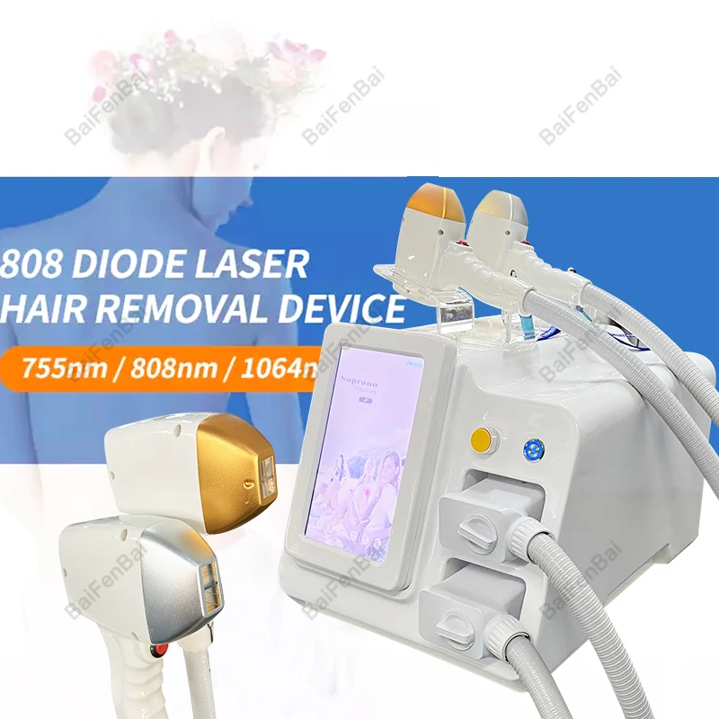 

Diode Laser 755 808 1064nm Multi Wavelengths Hair Removal Machine Cooling Head Painless Laser Epilator Face Body Hair Removal