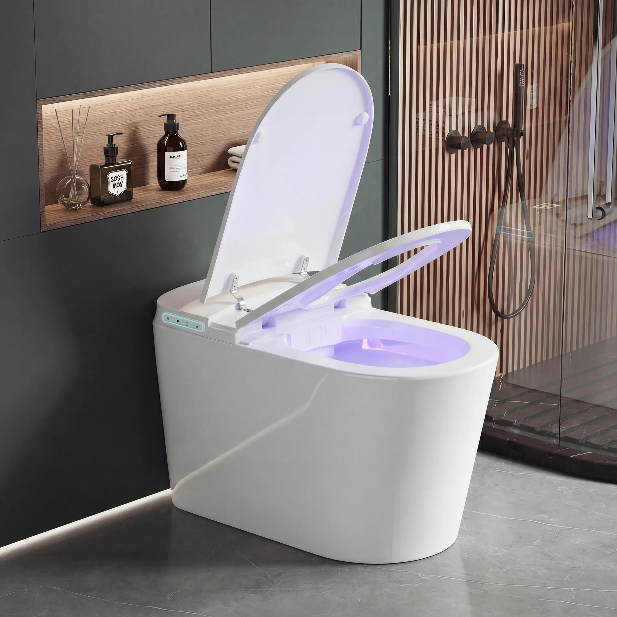 Smart Toilet with Bidet - Wireless Remote Control Dual Heated Water Eco-Friendly Night Light Soft-Close Seat Lid Air Drier Auto Flush