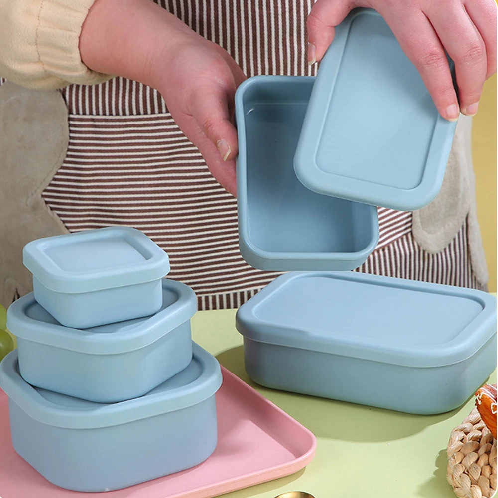 Single-compartment Silicone Lunch Box, Microwaveable, Leak-proof, Crisper, Multi-capacity Portable Lunch Box Set, Ice Tray