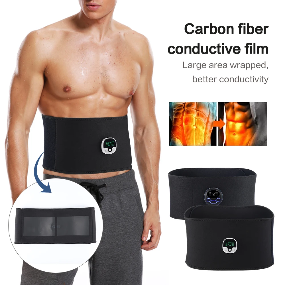 

Smart EMS Abdominal Gym Belt Carbon Fiber Household 8 Modes Electric Massager Rechargeable Slimming Body Shaper USB Charging