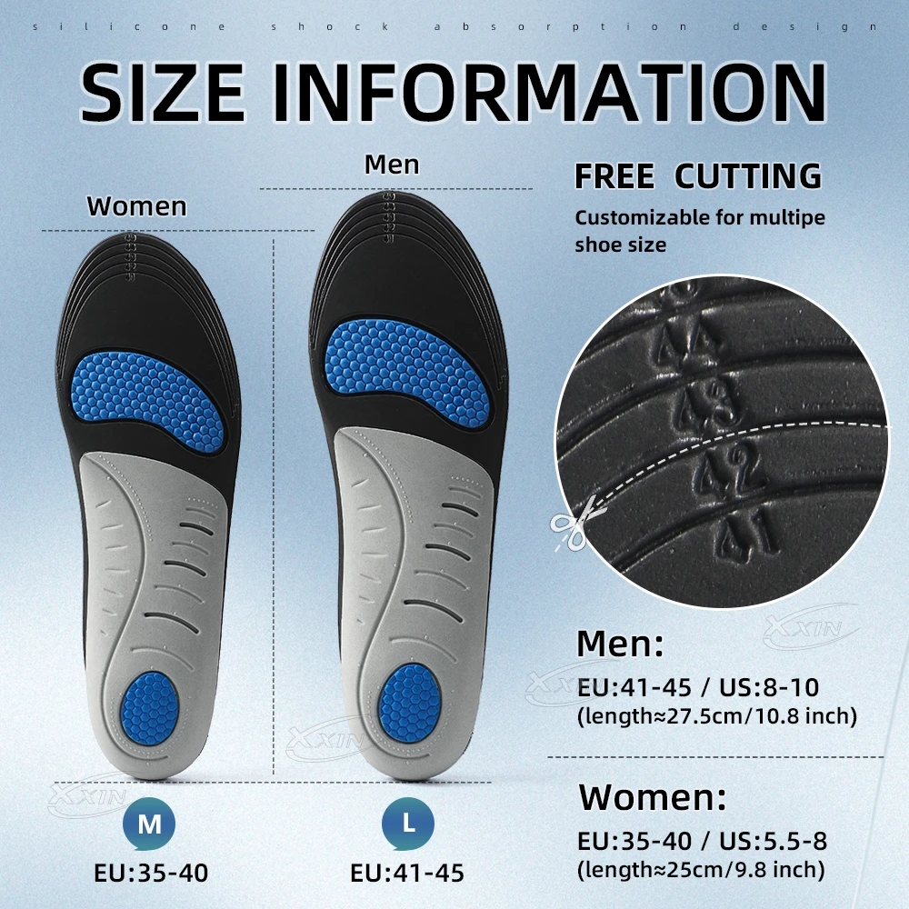 【Xxin】Arch Support Insoles Lightweight EVA Sports Shoe Insole Men Women Running Elastic Insoles size 35-45