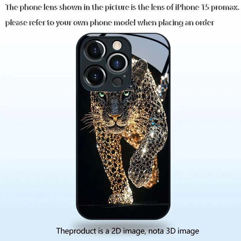 PROTECT Diamond-set Gold Cheetah for iPhone 17/16e/16/15/14/13/12/Max/11/Pro/Plus Luxury Tempered Glass Protective Case view 4