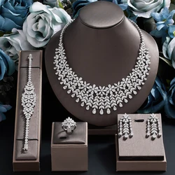 Famous Brand 4pcs Bridal Zirconia Full Jewelry Sets For Women Party, Dubai Nigeria CZ Crystal Wedding Jewelry Sets