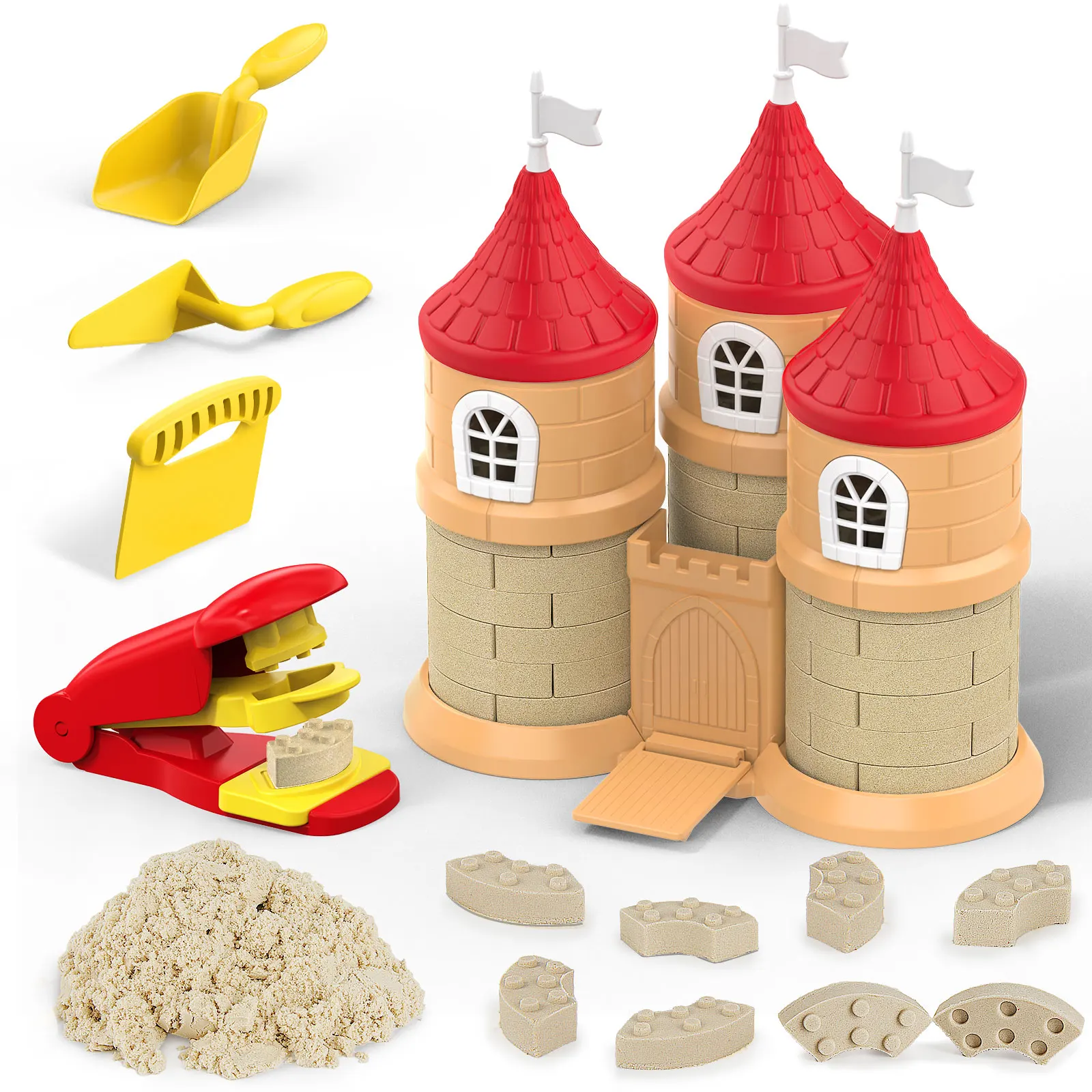 Play Sand Toy Set 750g Moldable Sensory Sand Building Molds with Brick Press Sensory Building Toys for Kids Boys & Girls Age 3+