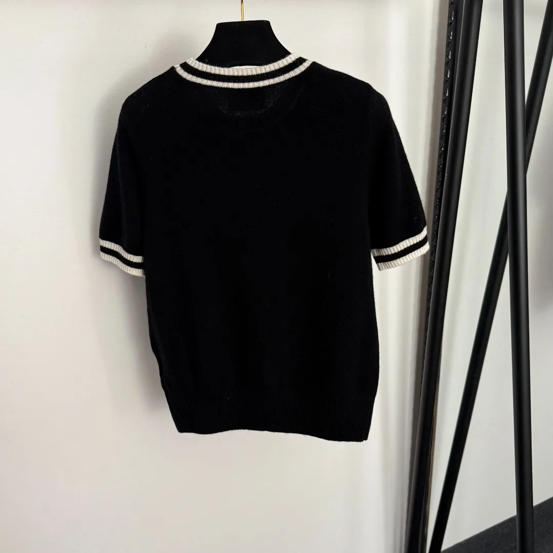 

25 Autumn/Winter New Round Neck Letter Short Sleeve Top Trendy Casual Cashmere Top