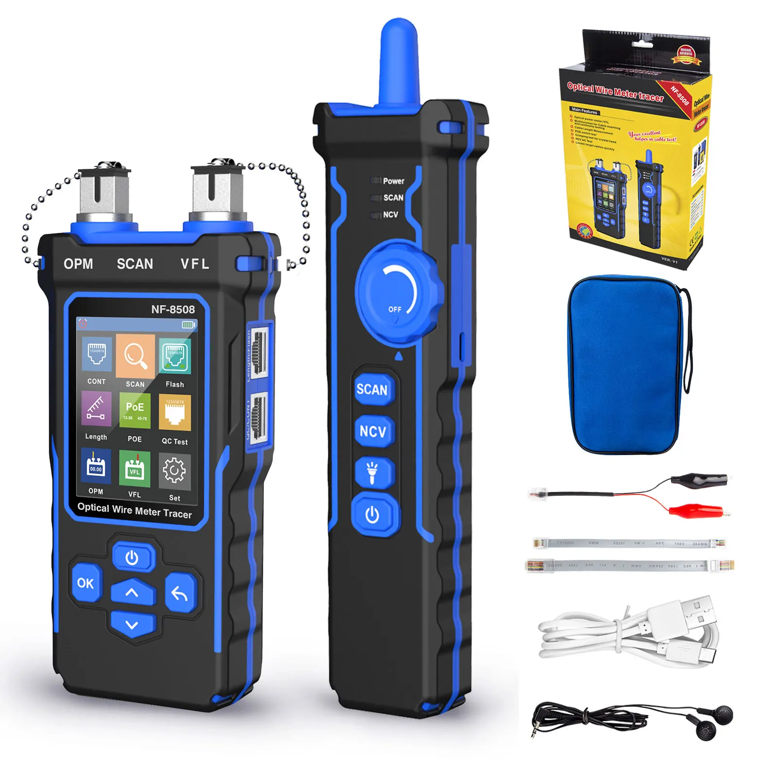 NOYAFA NF-8508 Netwerkkabeltester Optische draadmeter Tracer LCD Digitale oplaadbare netwerklijnzoeker Draad PoE Checker