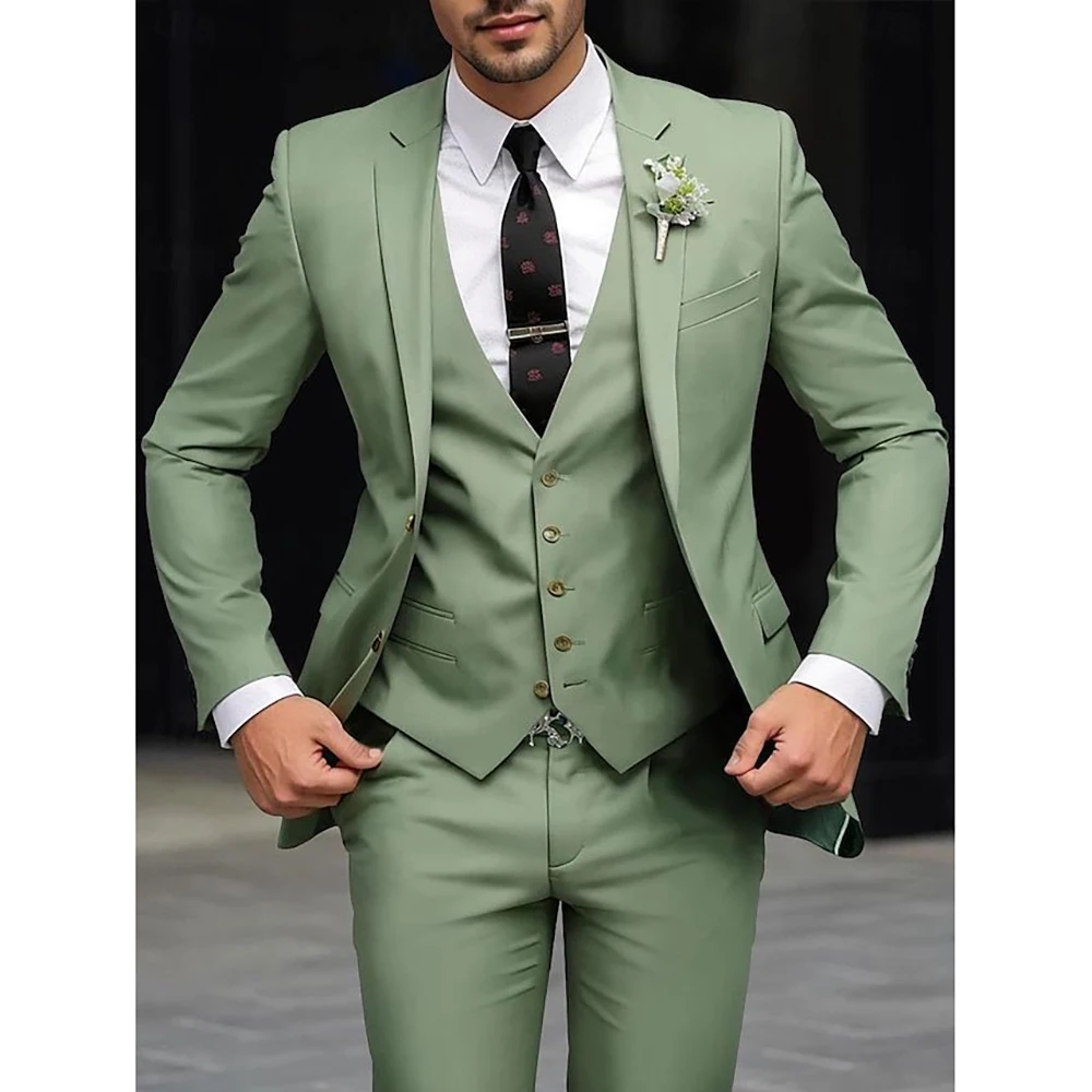 

Fashion Casual Men's Wedding Suits Peak Lapel Single Breasted 3 Piece Sets Jacket Pants Vest Business Formal Prom Party Blazer
