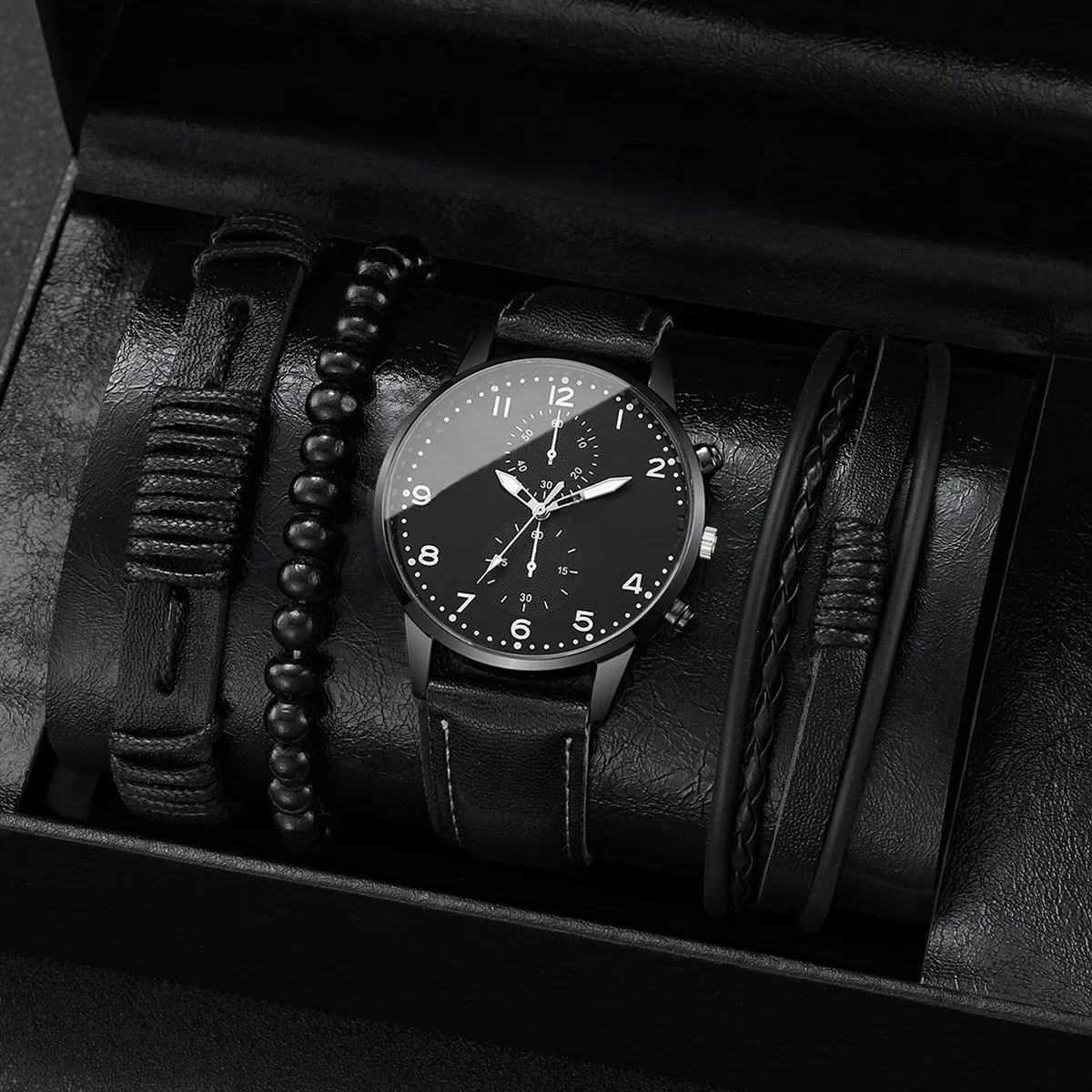 4/5 szt. Modne męskie zegarki męskie biznesowy zegarek kwarcowy Vintage skórzane bransoletki zestaw Reloj Hombre (bez pudełka) — zdjęcie 2