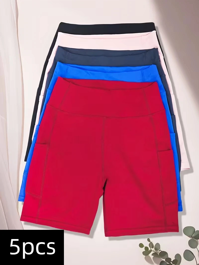 

5pcs women's high-waisted cycling pants | Padded, tummy-reducing and hip-raising quick-drying pants for yoga and fitness shorts