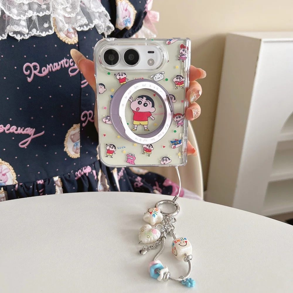 Ins Cute Cartoon Character New Magnetic Phone Case for iPhone Duo Cover, with MagSafe Holder, Fashion Anti‑Fall Protective Cases