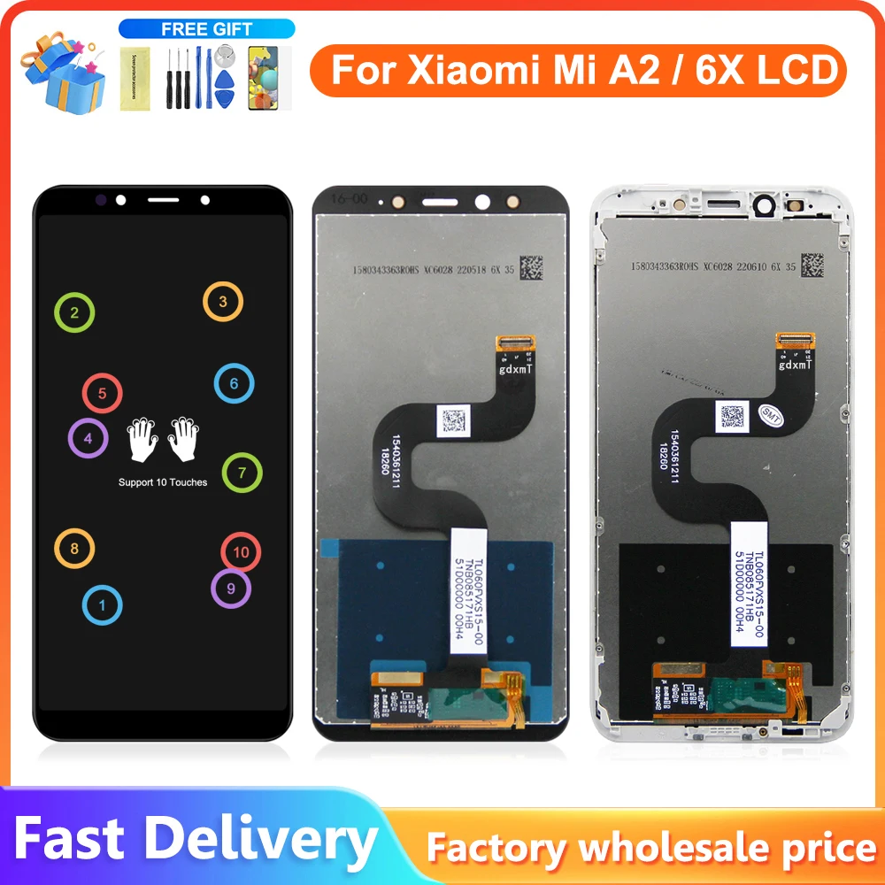 Wyświetlacz 5.99 "dla Xiaomi Mi A2 ekran dotykowy LCD Digitizer zgromadzenie naprawa części dla XiaomiA2 MiA2 Mi 6X Mi6x M1804D2SG