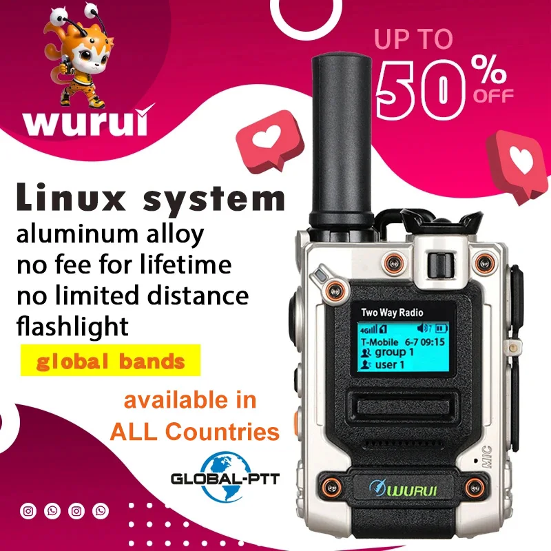 

Wurui K300 Military global-ptt （no fee） POC walkie talkie 4G long range radios Two way radio Phone Police Global intercom