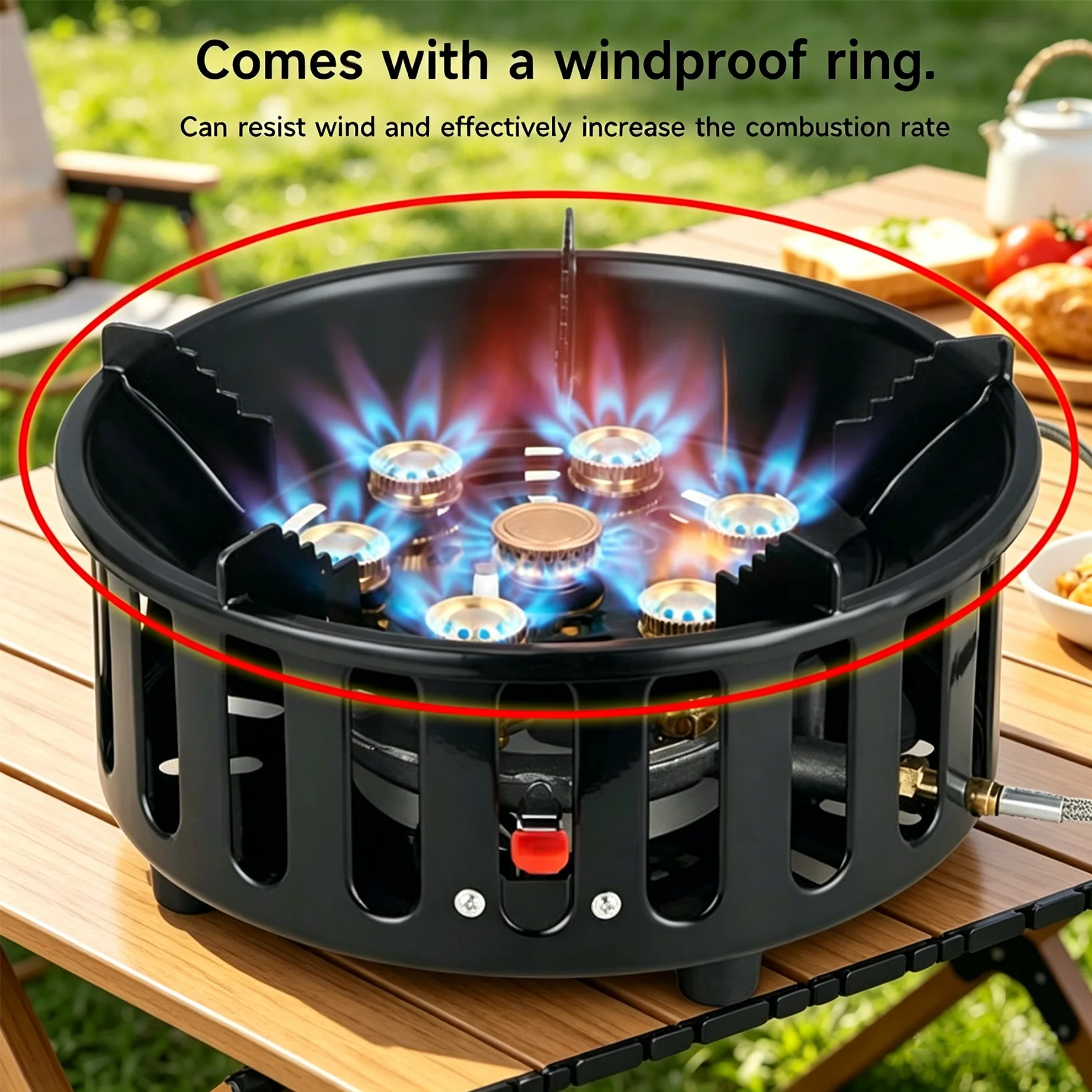 Estufa de Gas para Camping de 7 Quemadores, Quemador de Gas Portátil de Alta Potencia con Encendido Electrónico, Resistente al Viento, Multicombustible para Cocinar al Aire Libre