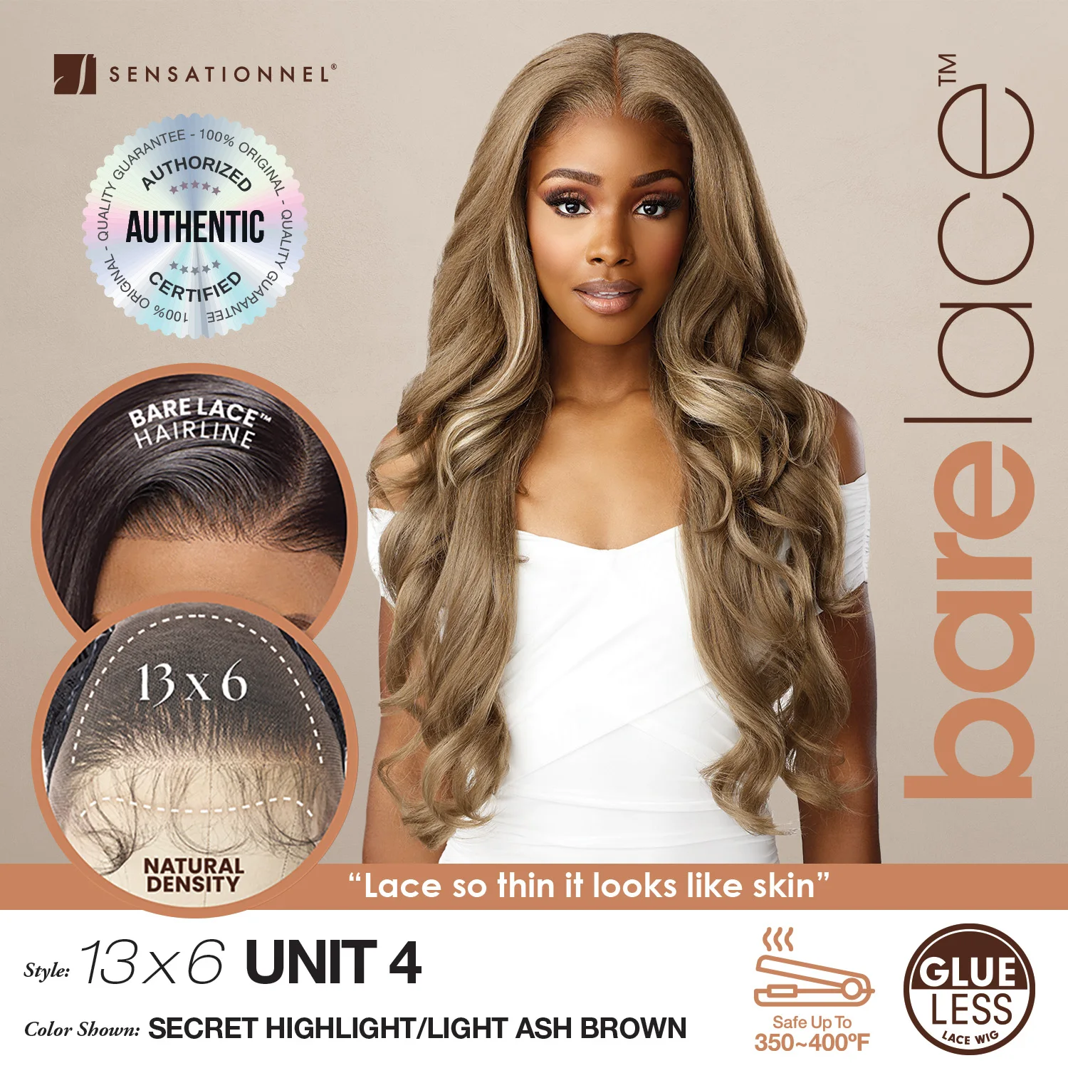 Sensationnel Glueless BareLace HD Lace Front Wig 13X6 Unit 4 – Layered Long Barrel Curls, Glueless, Pre-Plucked, Heat Safe