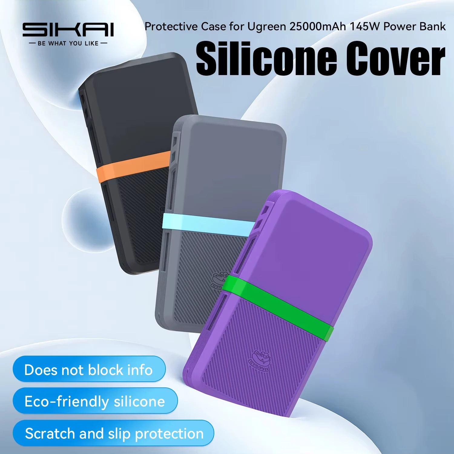 Capa para Powerbank SIKAI para UGREEN 145W 25000mAh (ugreen PB205) à prova de choque com recortes precisos, acesso total e proteção dos botões.