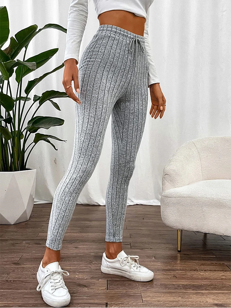 Legging de dehors artificiel astique Slim et Extensible pour Femme, Pantalon de Proximité, Rayé, Couleur Unie, Chaud, Taille Haute, Confortable, Collection Automne