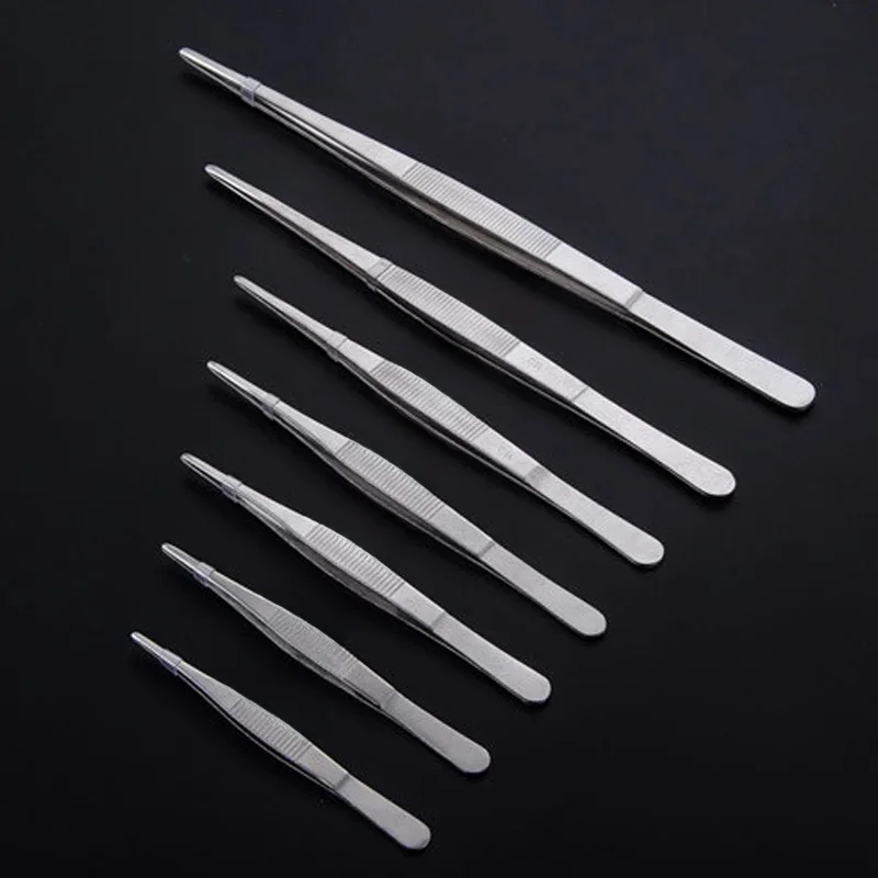 Pince à épiler droite incurvée en acier inoxydable, pince à aliments, pince à épiler dentée, jardin médical à domicile, outil de barbecue de cuisine