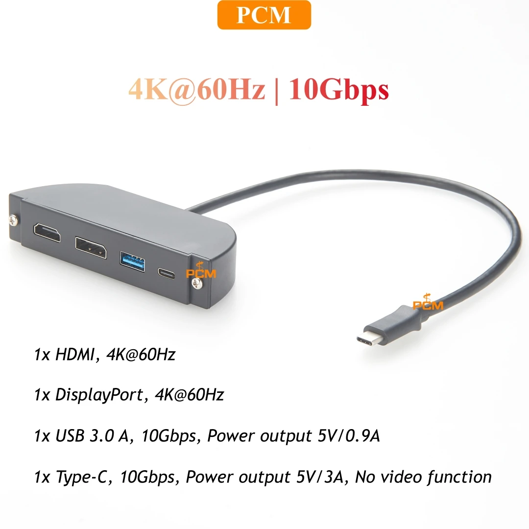 

USB C Digital AV Multiport Adapter Hub Expander with 4k@60hz HD, USB3.0 3.1 A Type-C, DisplayPort DP Video Panel mount Cable