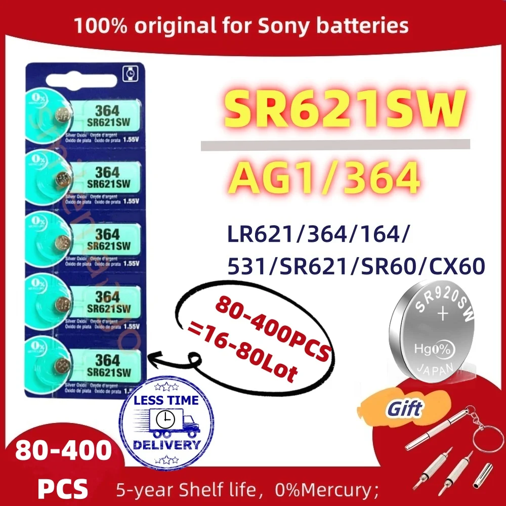 Original For SONY AG1 LR621 364 1.55V Button Battery 164 531 SR621 SR621SW SR60 CX60 For Watch Toys Remote Cell Coin Batteries