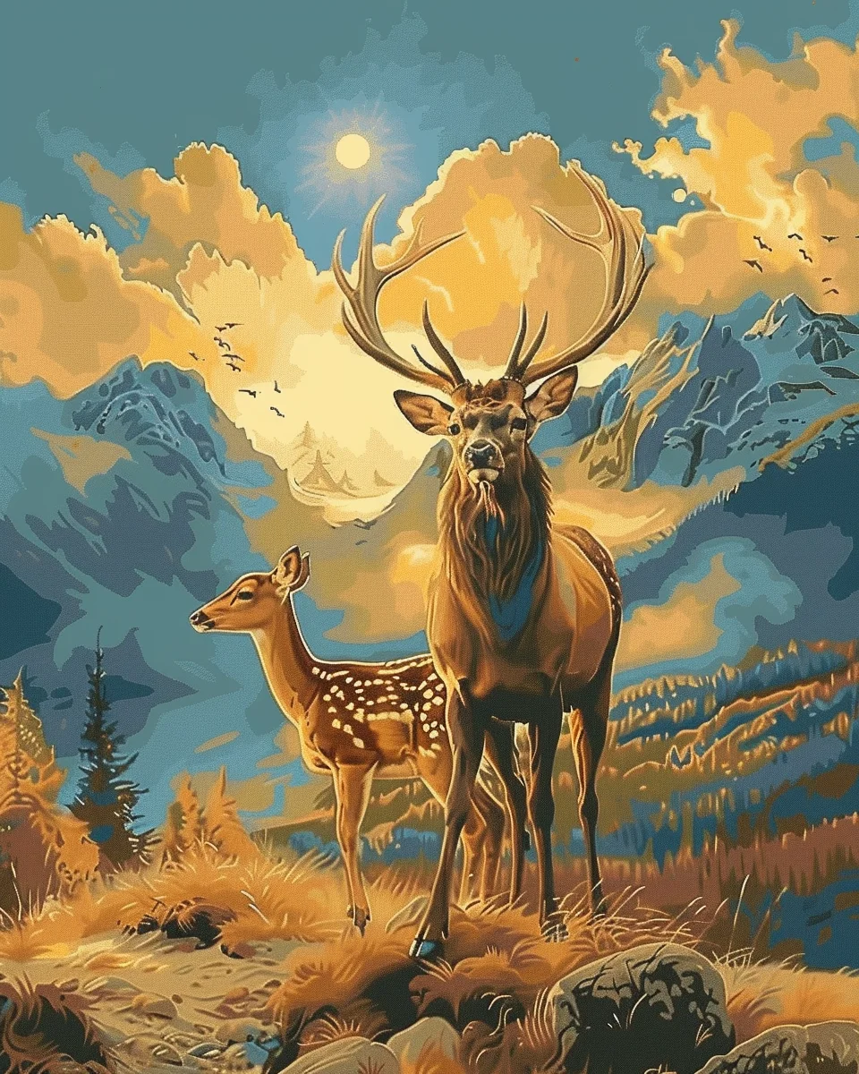 

Orfon Digital Painting Deer in the Canyon Good for Beginners DIY Adults Kids Gift Wall Home Decor
