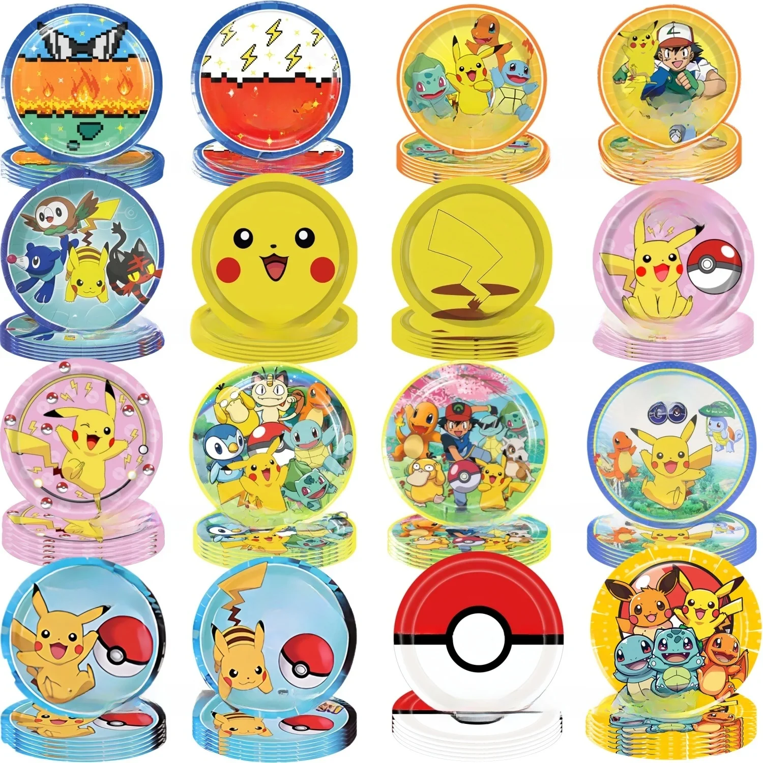Assiette de fête Pokemon 7/9 pouces, décor d'anniversaire, boule de Pikachu, assiette en papier jetable, réception-cadeau pour bébé, cadeau pour enfants, fournitures de fête