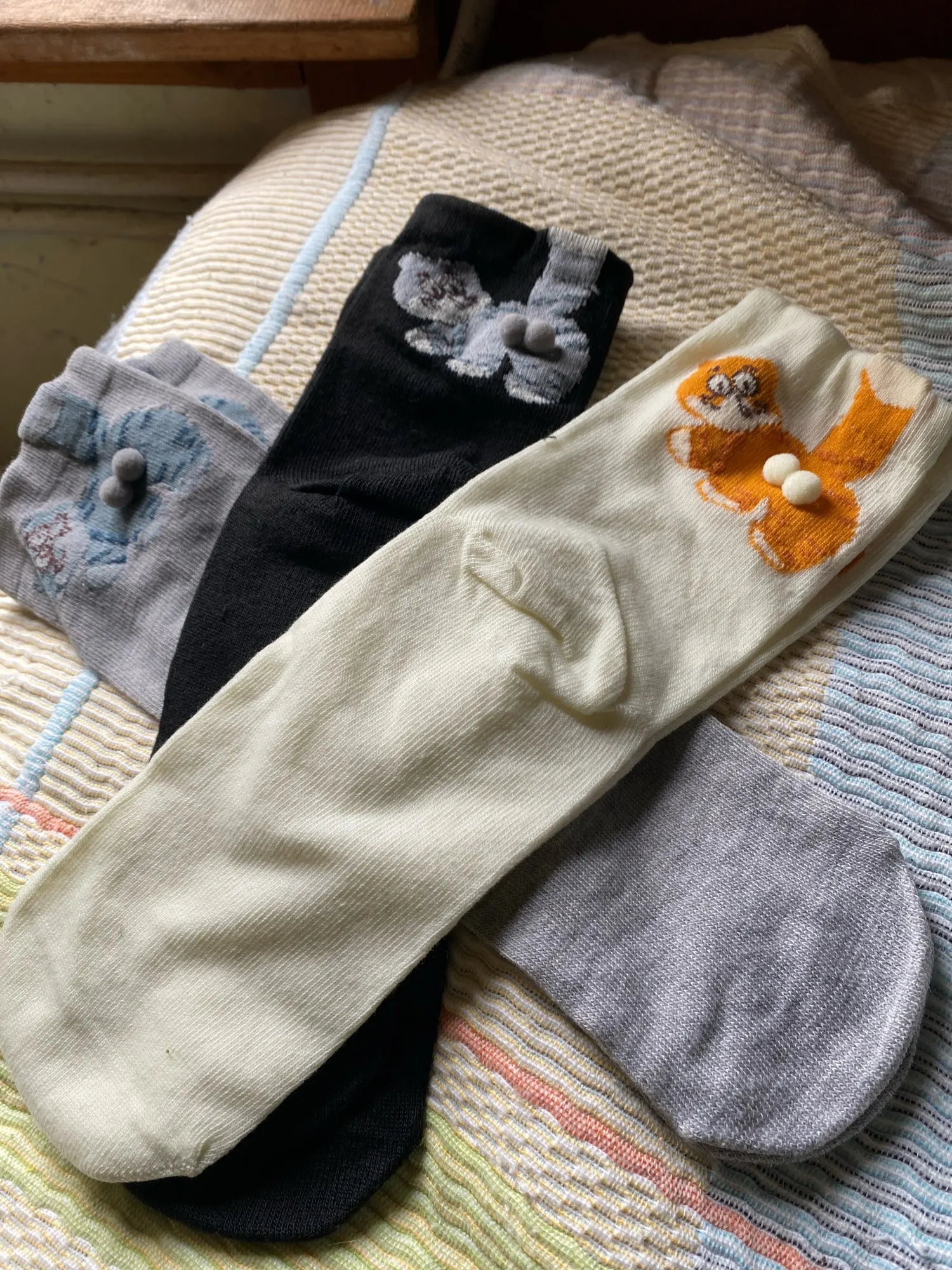 3 Pairs Cute Cat Face Socks - Soft Funny Animal Novelty Socks with Tabby, Multi-Color (Grey/White/Black) for Women & Men photo review