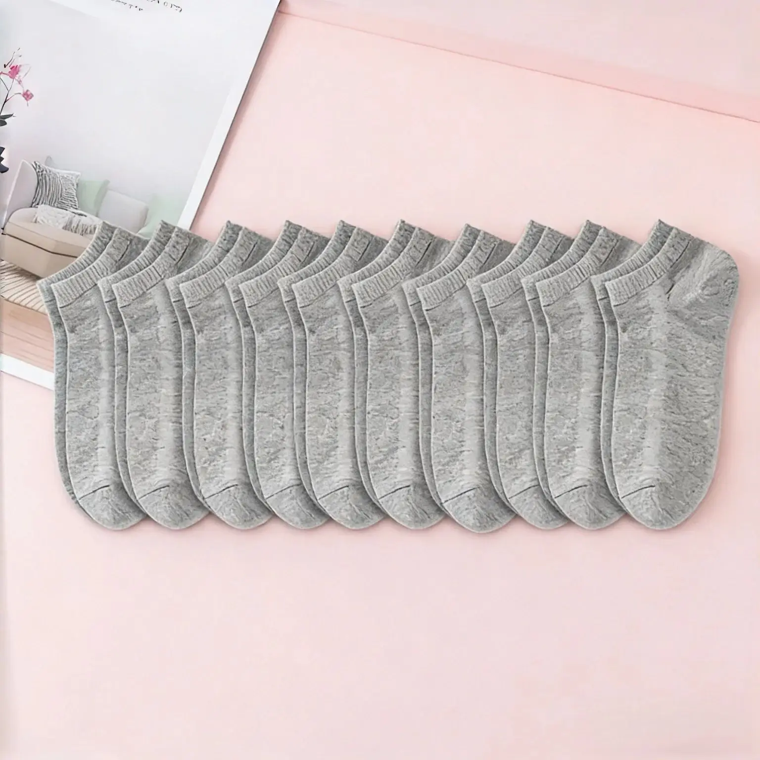 

10-Count Basic Gray Ankle Socks – Lightweight and Stretchy for Sneakers, Loafers, or Low-Cut Shoes