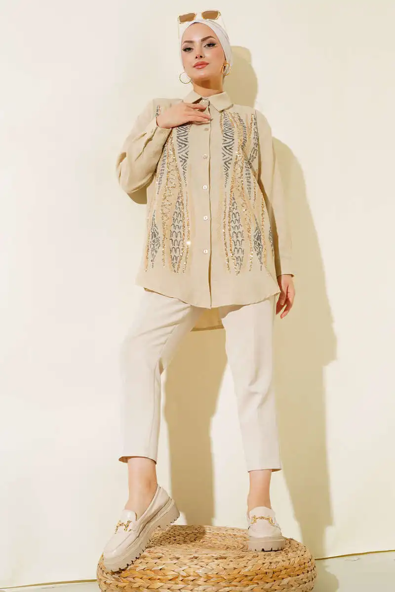 

sequin embroidered shirt muslim clothing shirt embroidered shirt muslim fashion made in Turkish 2024001