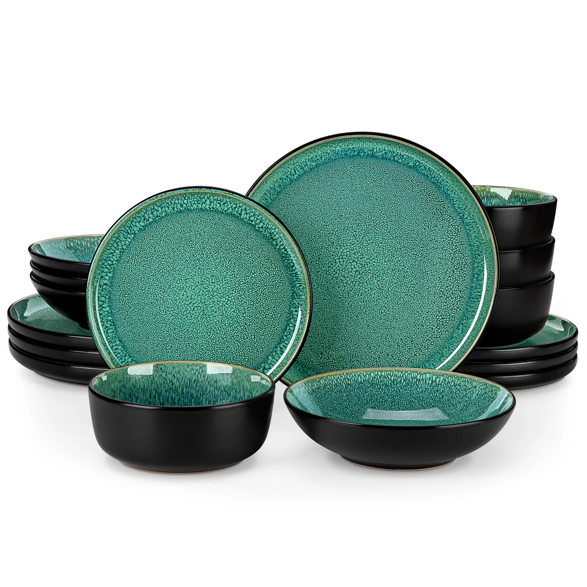 Vancasso 16/32-teiliges Steinzeug-Geschirrset mit Reaktivglasur in 4 Farben, Teller-Set mit 4 Stück Speiseteller/Dessertteller/Suppenteller/Schüsseln
