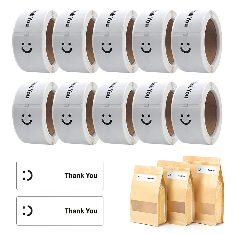 KAYSION 120Pcs/Roll Thank You Sticker Seal Label Small Business Package Sticker Smile Face For Takeout Fridge Gift Sealing