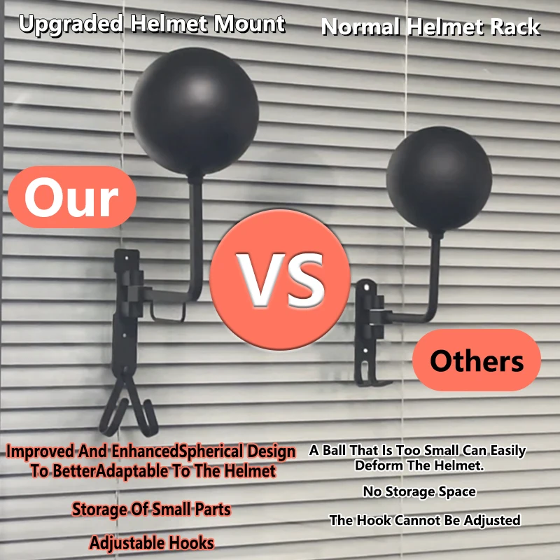 알루미늄 합금 헬멧 홀더 다기능 헬멧 랙 대형 볼 헤드 더블 후크 디자인 자전거 모토 럭비 모자 홀더 용