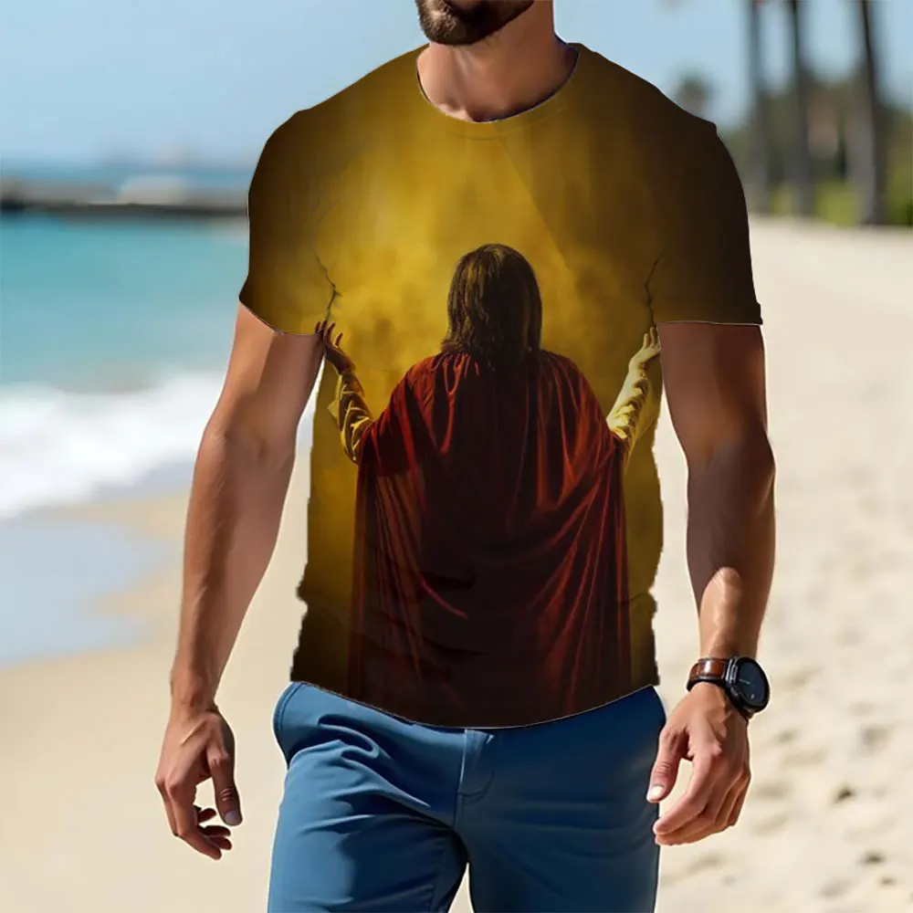 Men's Innovative T-shirt Jesus 3d Print Fashion Casual O Neck Short Sleeve Polyester Breathable Stretch Fabric Summer Menswear