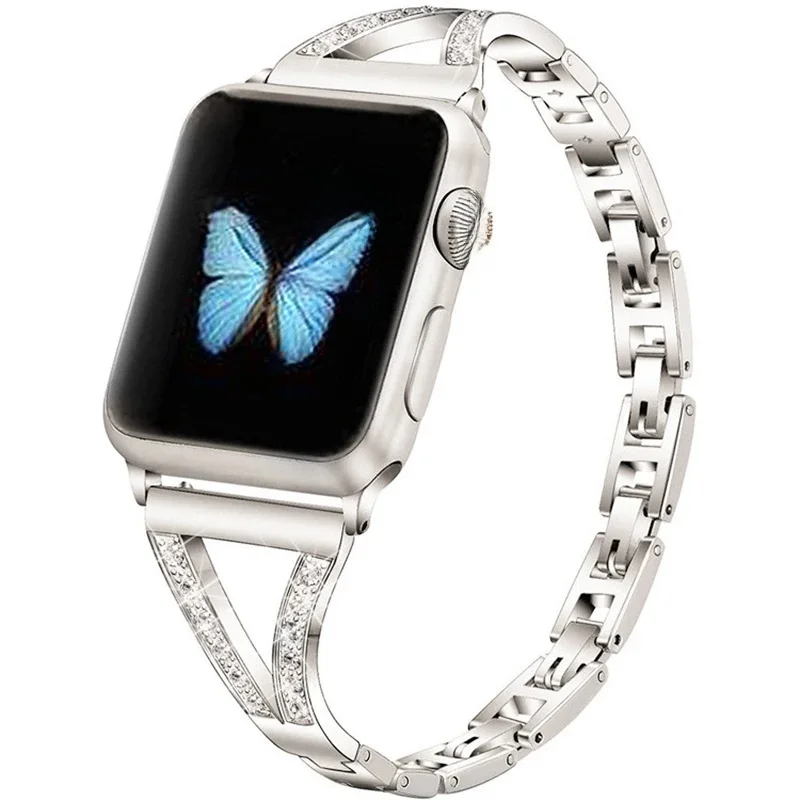 Luksusowy diamentowy metalowy pasek do Apple Watch Ultra 49 mm 45 38 40 41 42 44 mm Bransoleta z łańcuszkiem ze stali nierdzewnej do iWatch 9 8 SE 7 6 5 — zdjęcie 2