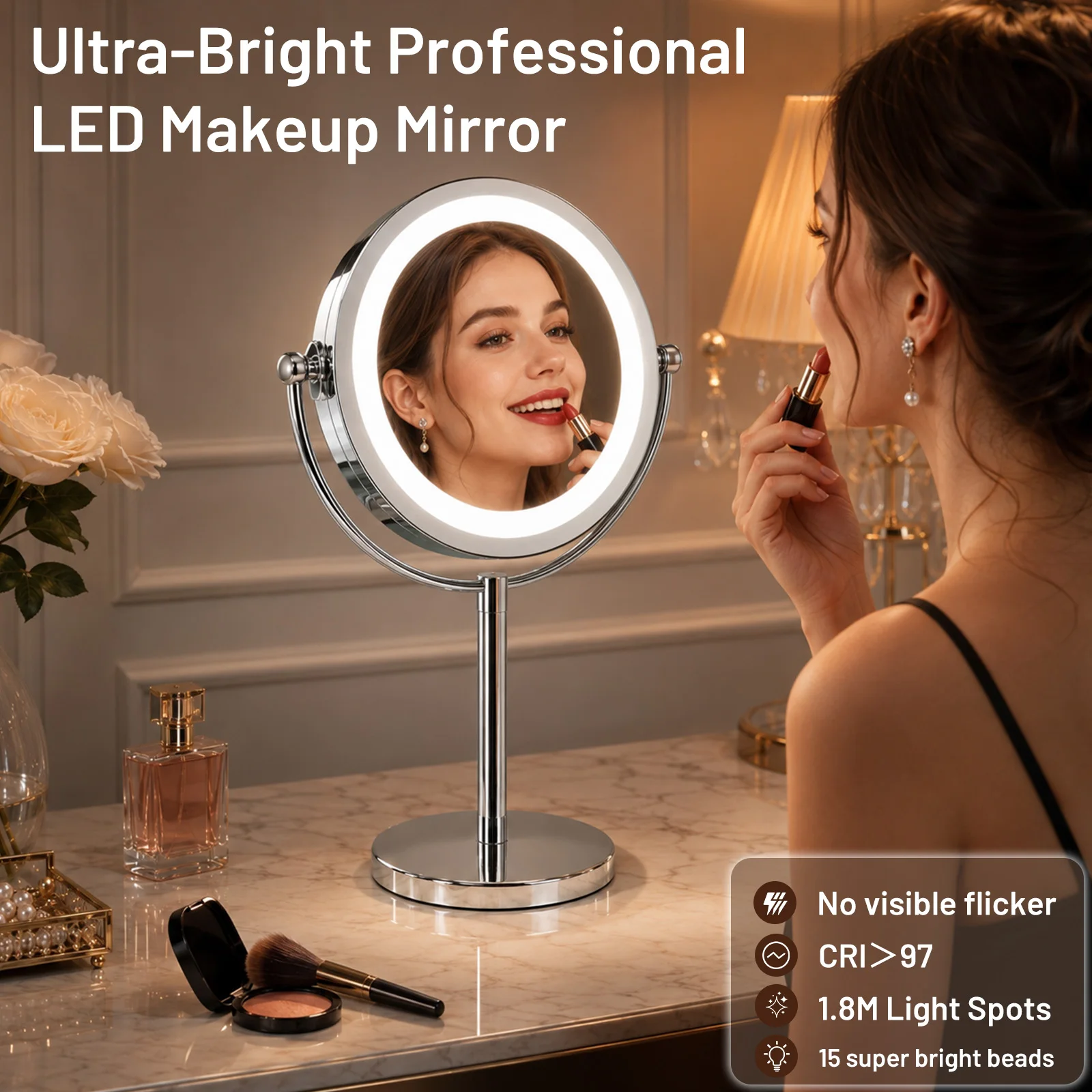 8-inch magnifying makeup mirror - double-sided desktop mirror. 360-degree rotation function. High-definition mirror surface