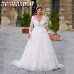 Evon Bridal exquisito vestido de novia de talla grande con calcomanías de manga larga y cuello redoEVON-exquisito vestido De Novia De talla grande, ropa De manga larga con Apliques De encaje, cuello redondo, corte en A