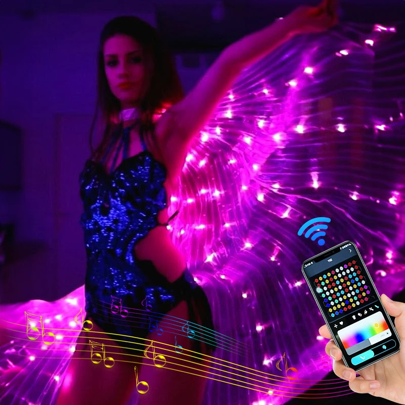 Led Belly Dance Wings Rgb Ic Control Fluorescent Butterfly Dance Wings Music Rhythm Colorful Light Show Costume Performance