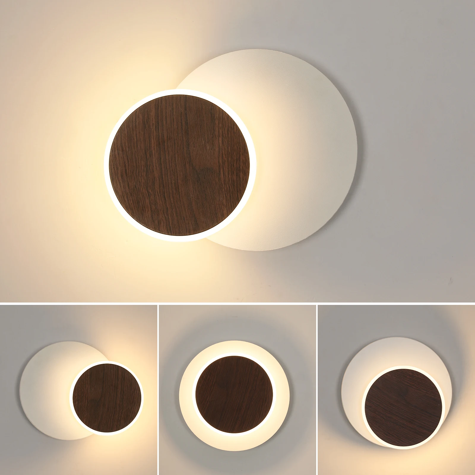 Dreifach drehbare Wandleuchte, moderne LED-Wandbeleuchtung, 360 Grad drehbare runde Wandlampe, kompatibel mit Inneneinrichtung – Detail 12