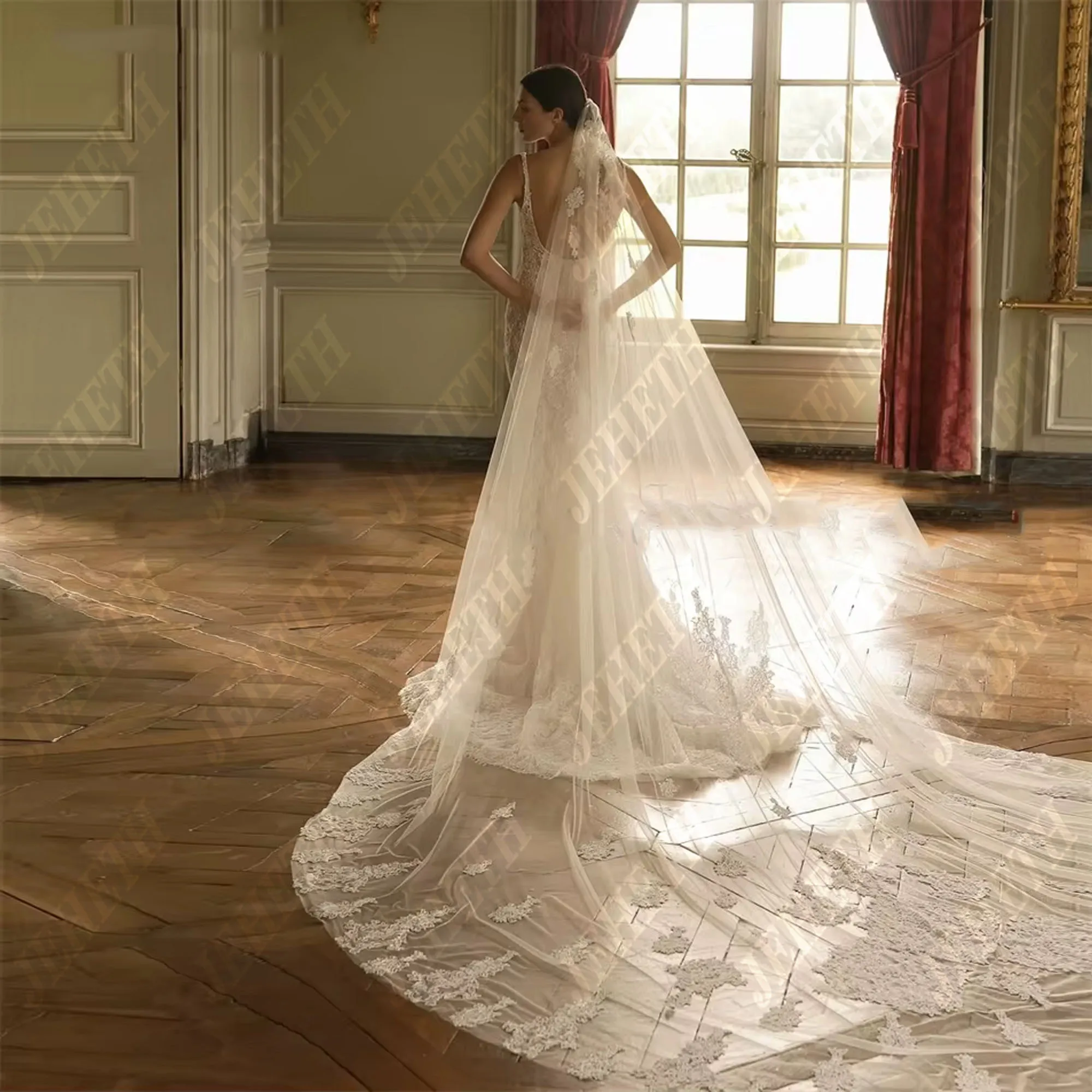 JEHETH sirène dentelle Applique robe de mariée Spaghetti sangle col carré robe de mariée princesse dos nu robe de mariée personnalisé 2025