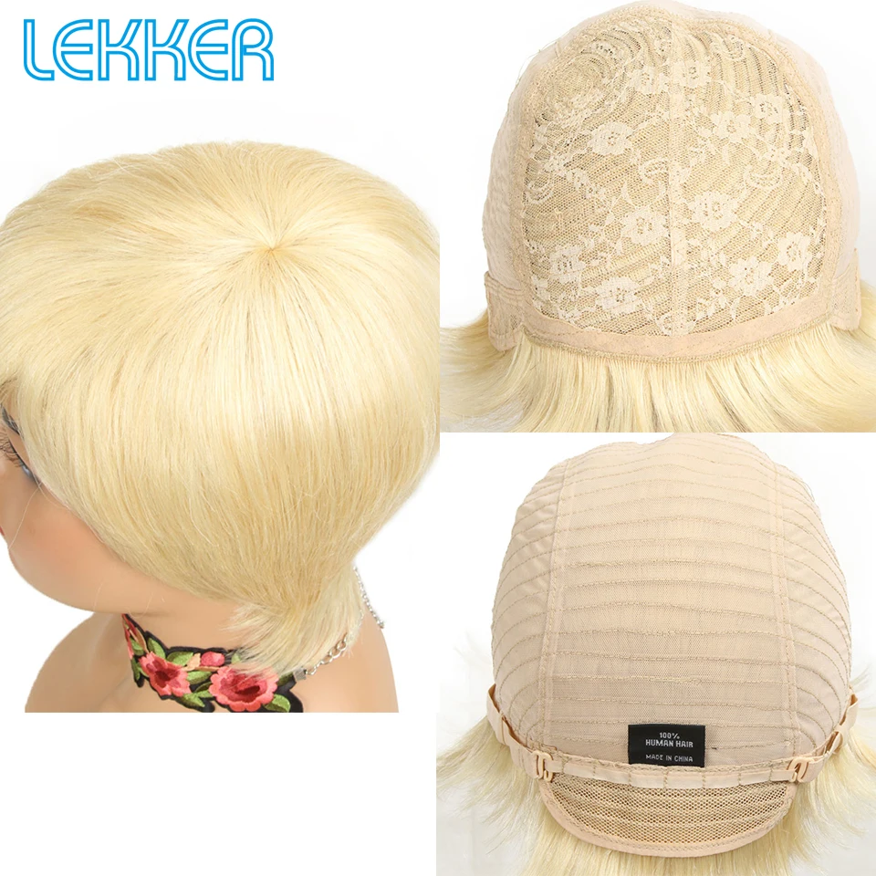 Lekker 99j Red Short Pixie Cut Bob Human Hair Wigs For Women Brazilian Remy Hair Colored Ombre Burg  613 Blonde Glueless Wigs