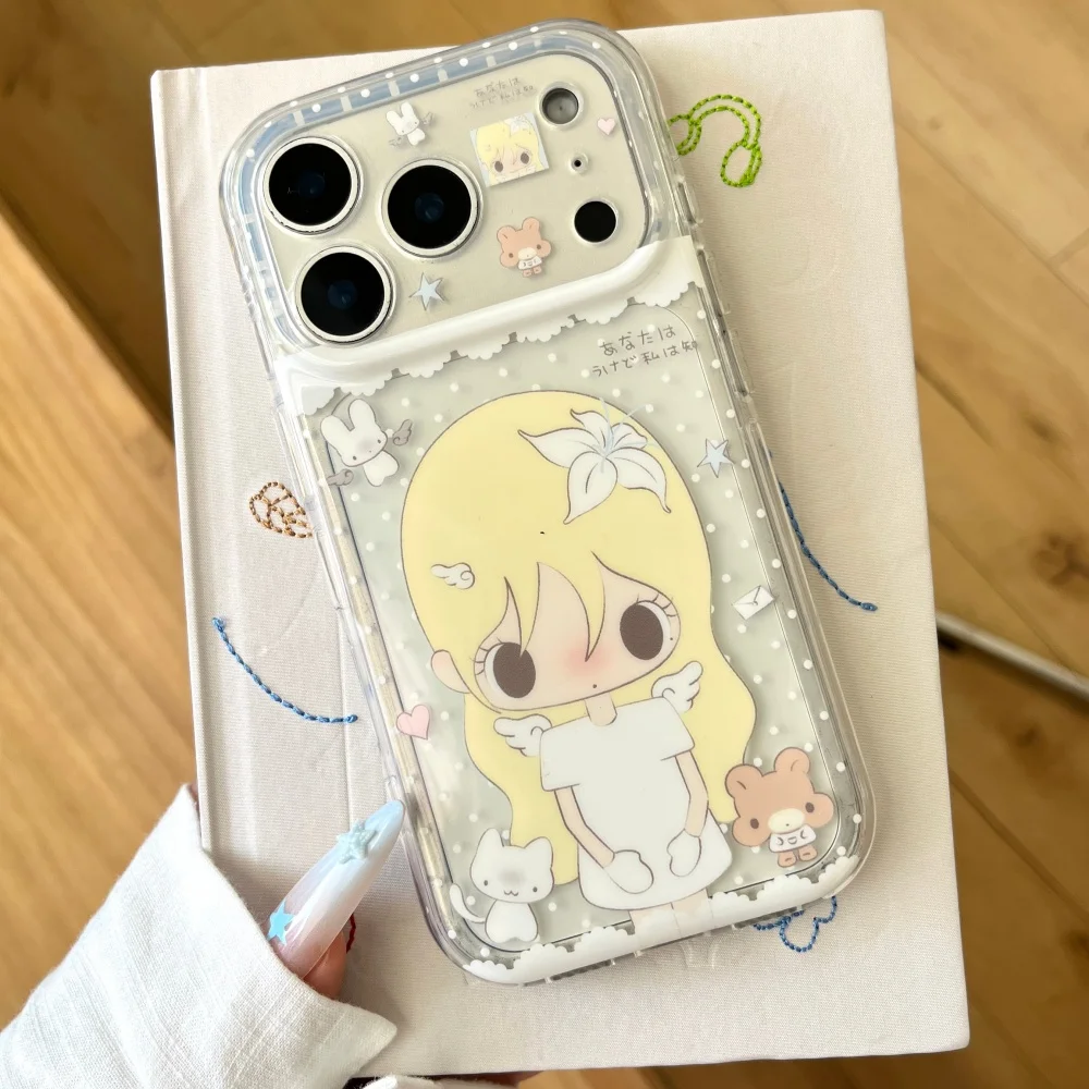 

Kawaii star girl pattern phone case for iPhone 17 16 15 Pro Max 16 15 Pro with chain cute polka dots shockproof protective case