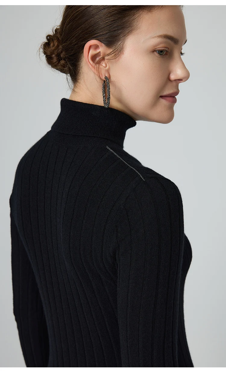 BY3521239 Luxuriöser Damen-Kaschmir-Rollkragenpullover, weicher, gerippter, schmal geschnittener Pullover, Winter-Strickware mit hohem Kragen – Detail 9