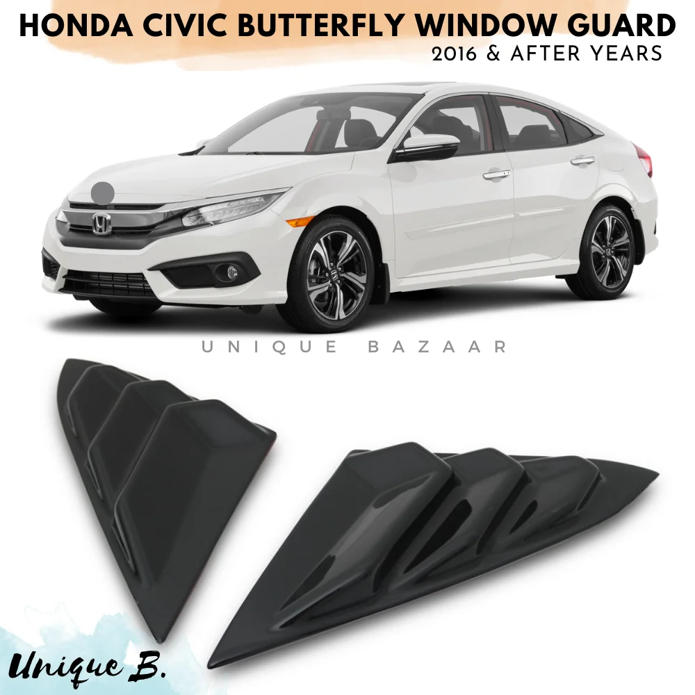 Honda Civic Butterfly Window Guard ABS Plastic 2016 Years and After Year 2 Pieces Back Ventilation Window Blinds Sun Shade Cover