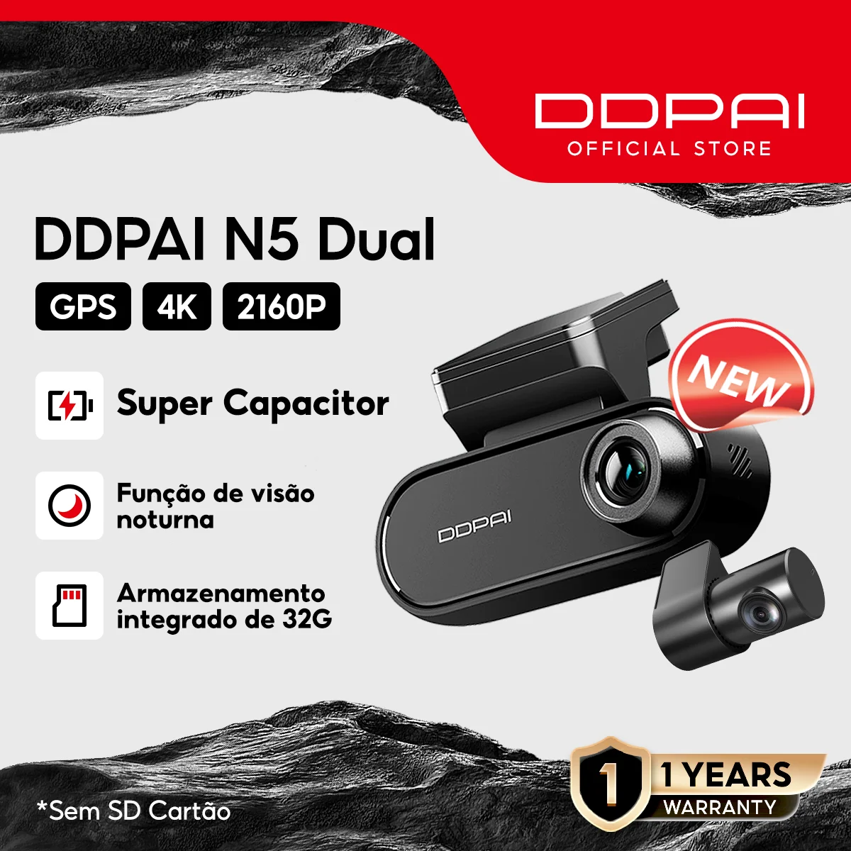 DDPAI N5 Dual Câmera veicular 4K Ultra HD GPS Mapeamento D² Armazenamento de canal duplo Super Capacitor