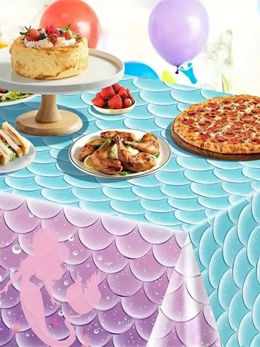 1 stuk wegwerp PE-plastic tafelkleed met zeemeermin- en visschubbenontwerp, ideaal voor verjaardag, bruiloft, bruidsdouche, zeemeerminfeestdecoratie - afbeelding 2