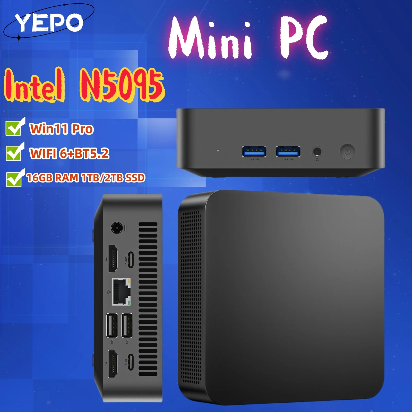 Computador Notebooks Mini PC Intel N5095 16GB RAM 1024GB ROM Windows 11 WiFi 6 BT5.2 Compact e Ideal para Casa, Negócios e Jogos