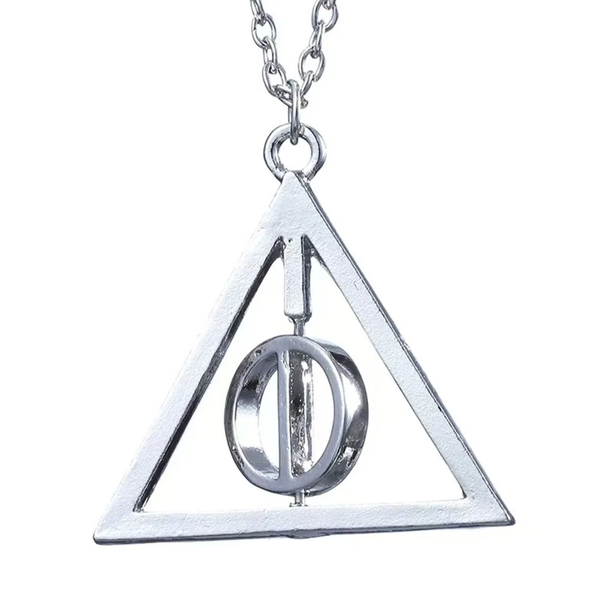 Fashion New Deathly Hallows Magic Triangle Rotatable Necklace Golden Swivel Necklace Pendant Movie Necklace Jewelry image 5