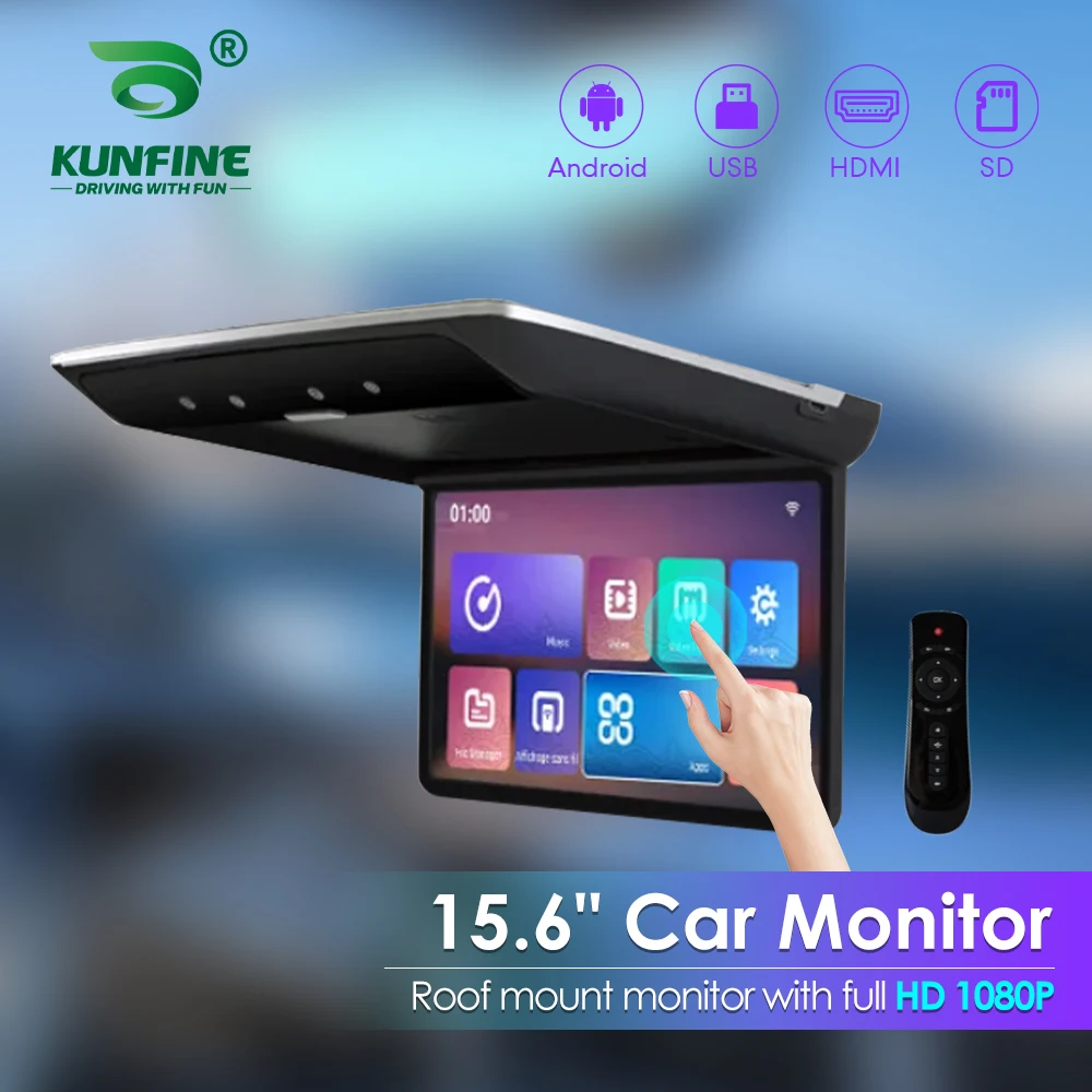 15.6 Inch Car Roof Monitor TV Flip Down 1080P Video HD Screen IPS Screen With 16-color Ambient Light SD HDMI FM Android 10